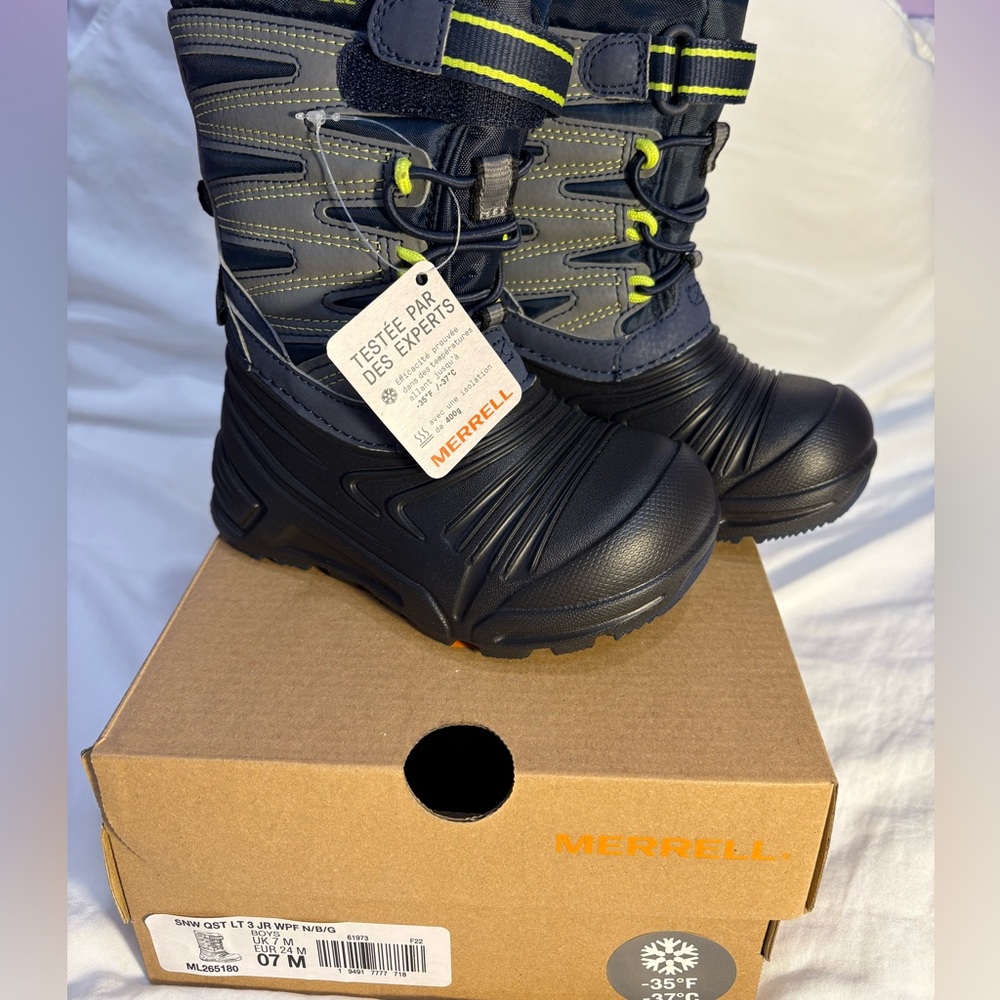 Merrell Snow Quest LT 3 JR WPF Snow Boots - Navy/Blue/Grey NEW In BOX- Toddler 7